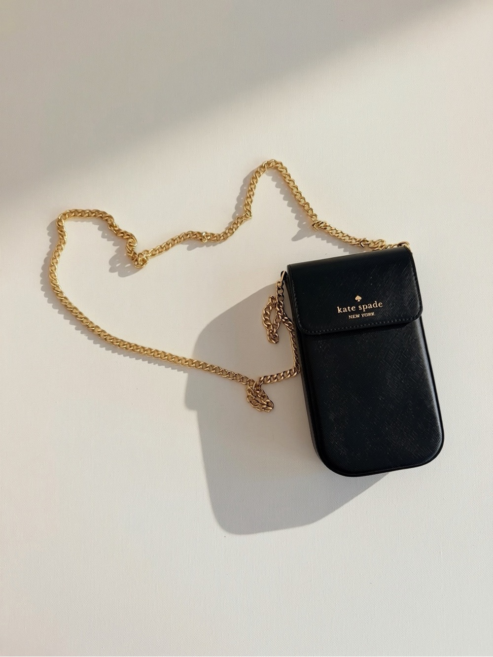 Kate Spade Black & Gold Leather Crossbody Phone Pouch